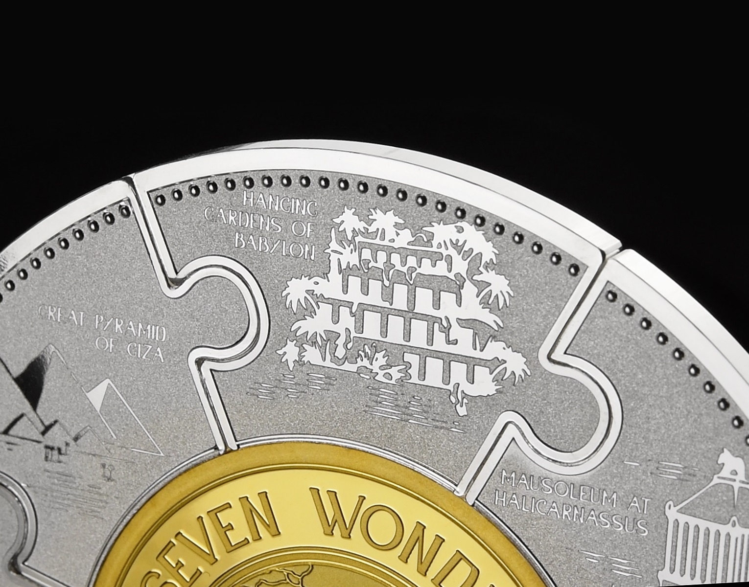 (W034.95.F.2024.5.oz.Ag.1567410147) Puzzle coin set (95 Francs) Burundi 2024 (5 ounces) Proof Ag - Wonders of the World (zoom)