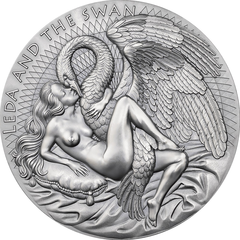 (W036.10000.CFA.2024.1.oz.kg.1) 10000 Francs CFA Cameroon 2024 1 kilogram Antique silver - Leda and Swan Reverse (zoom)