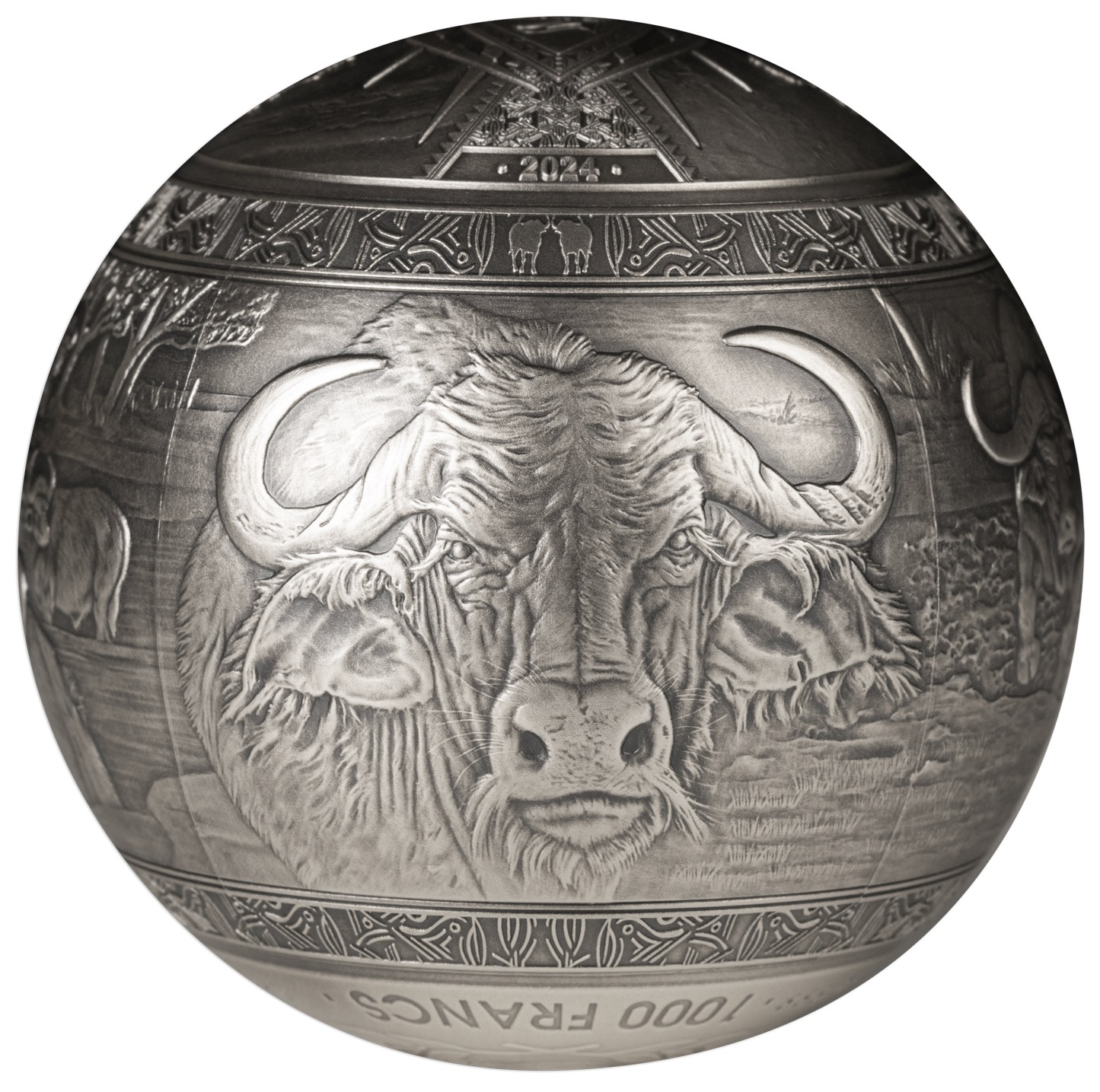 (W057.1000.F.2024.1.kg.Ag.1565460102) 1000 Francs Djibouti 2024 1 kilo Antique silver - Buffalo (zoom)