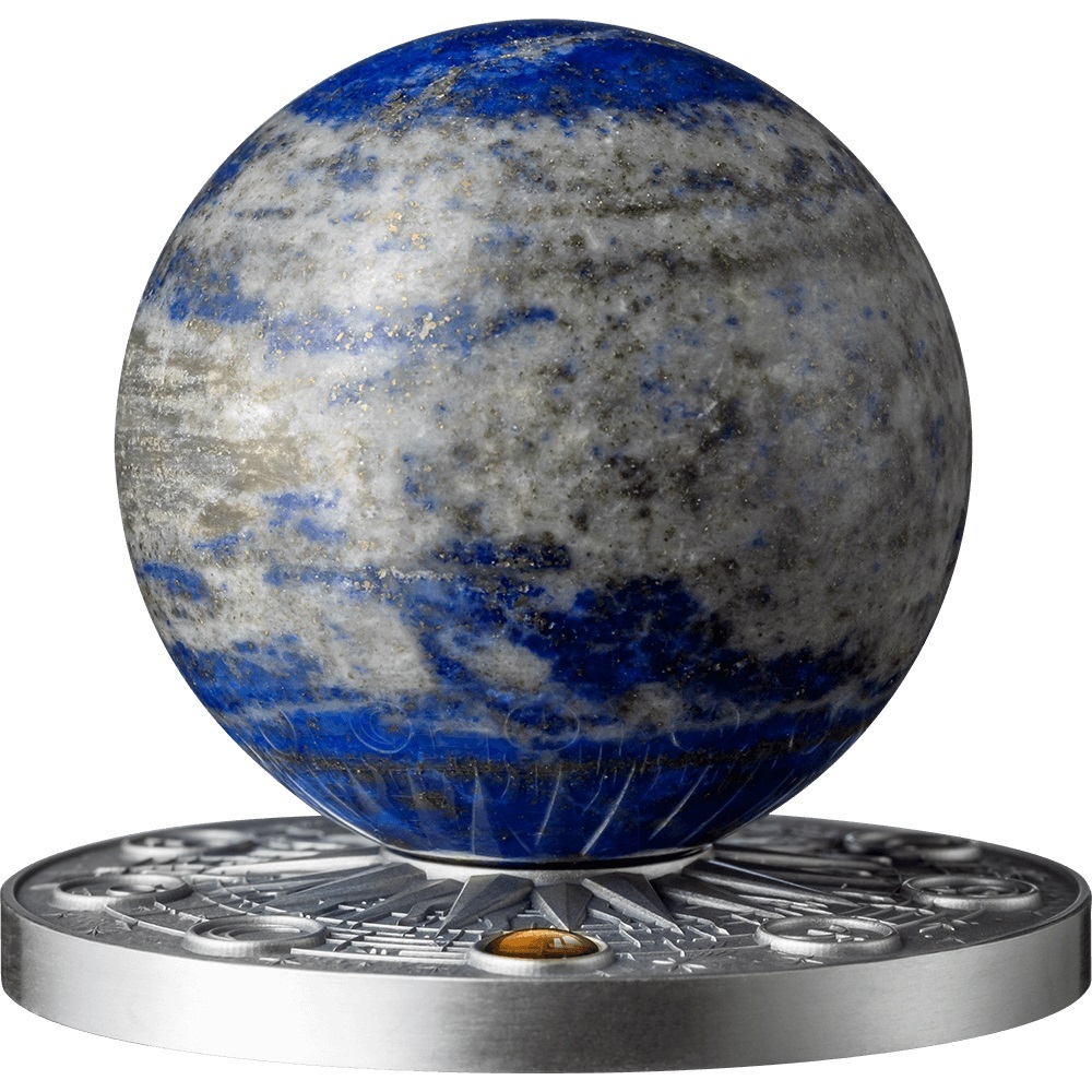 (W079.10.C.2024.2.oz.Ag.6) 10 Cedis Republic of Ghana 2024 2 oz Antique Ag - Earth (lapis lazuli sphere) (zoom)