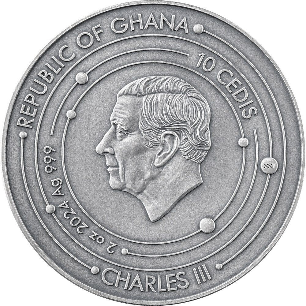 (W079.10.C.2024.2.oz.Ag.6) 10 Cedis Republic of Ghana 2024 2 oz Antique silver - Earth Obverse (zoom)