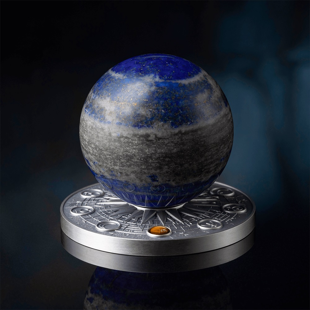 (W079.10.C.2024.2.oz.Ag.6) 10 Cedis Republic of Ghana 2024 2 oz Antique silver - Earth (lapis lazuli sphere) (zoom)