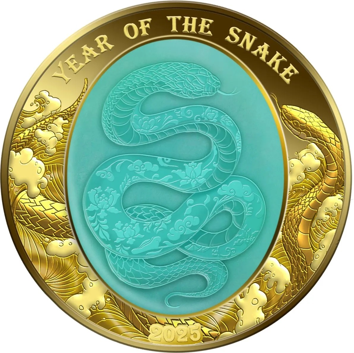 (W106.100.D.2025.5.oz.Au.1576820112) 100 Dollars Solomon Islands 2025 5 oz Proof gold - Year of the Snake Reverse (zoom)