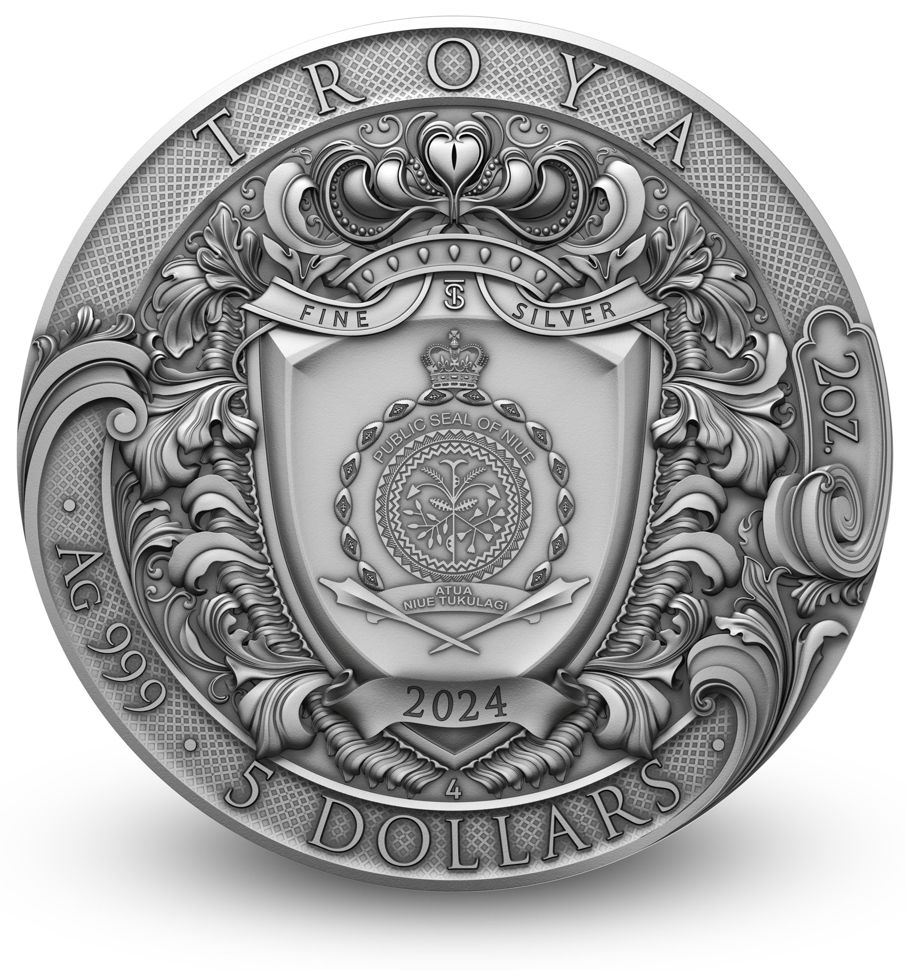 (W160.5.D.2024.2.oz.Ag.2404) 5 Dollars Niue 2024 2 oz Antique silver - Troy Obverse (zoom)