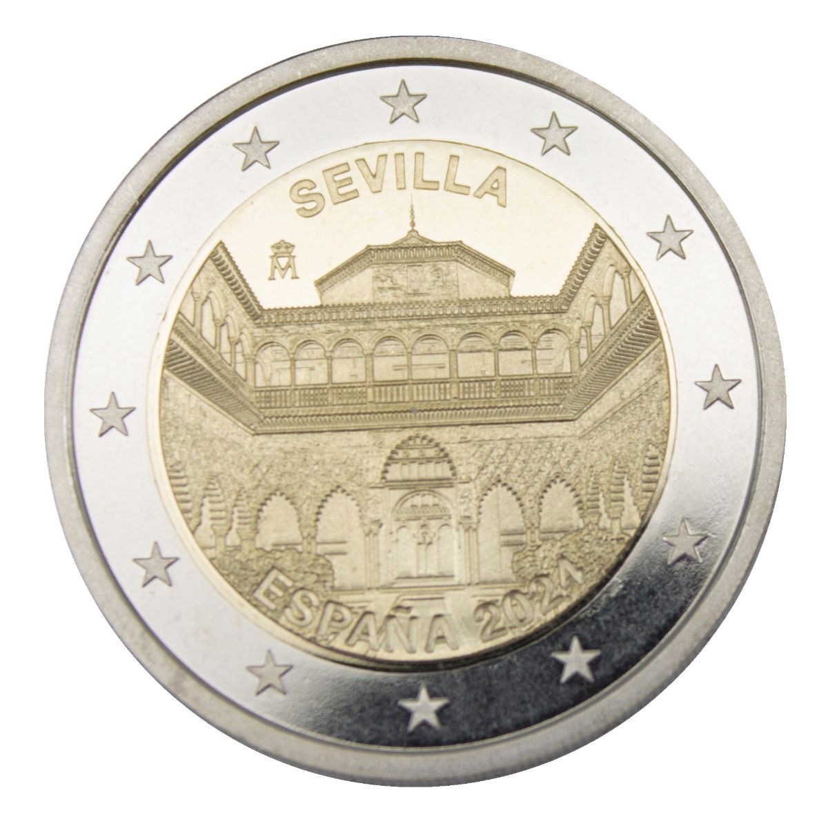 (EUR05.BU.set.2024.32107194) BU euro coin set Spain 2024 (Alcázar of Seville) (2€ obverse) (zoom)