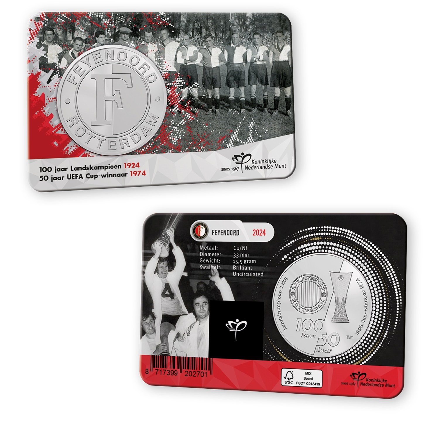 (MED14.KNM.2024.0118843) BU copper-nickel medal - 100 years of the very first Championship of Feyenoord (card) (zoom)