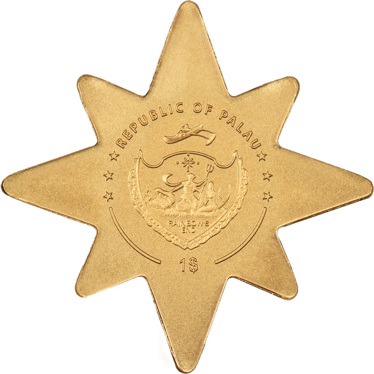 (W168.1.1.D.n.d._2024_.30742) Palau 1 Dollar Star (2024) - Silk finish gold Obverse (zoom)