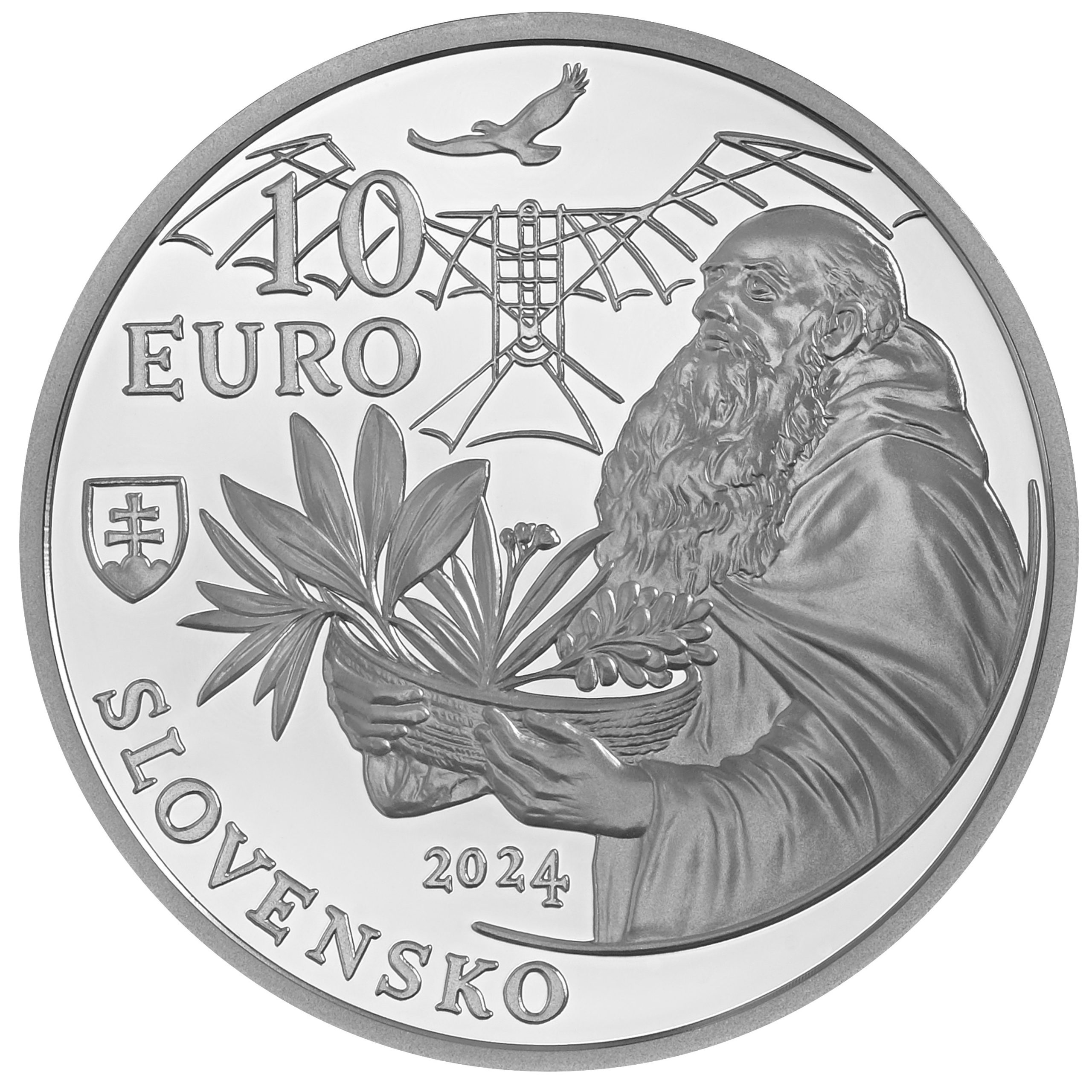 (EUR17.Proof.2024.521128) 10 euro coin Slovakia 2024 Proof silver - Brother Cyprian of Red Monastery Obverse (zoom)