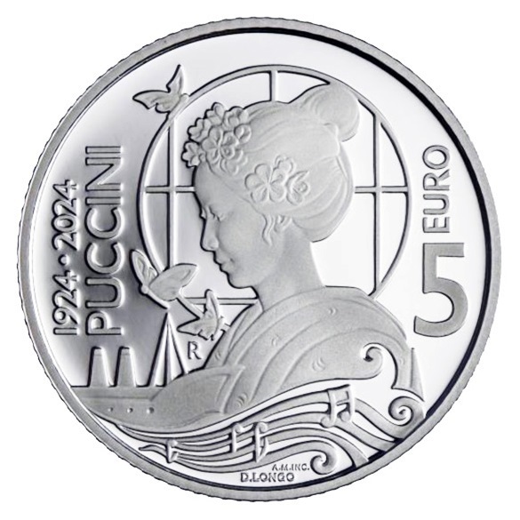 (EUR18.Proof.2024.370) 5 euro San Marino 2024 Proof Ag - Giacomo Puccini Reverse (zoom)