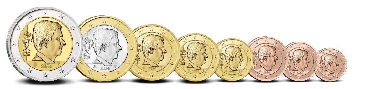 (EUR23.BU.set.2024.0118786) BU euro coin set Benelux 2024 (80 years of the Benelux) (Belgian coins) (zoom)