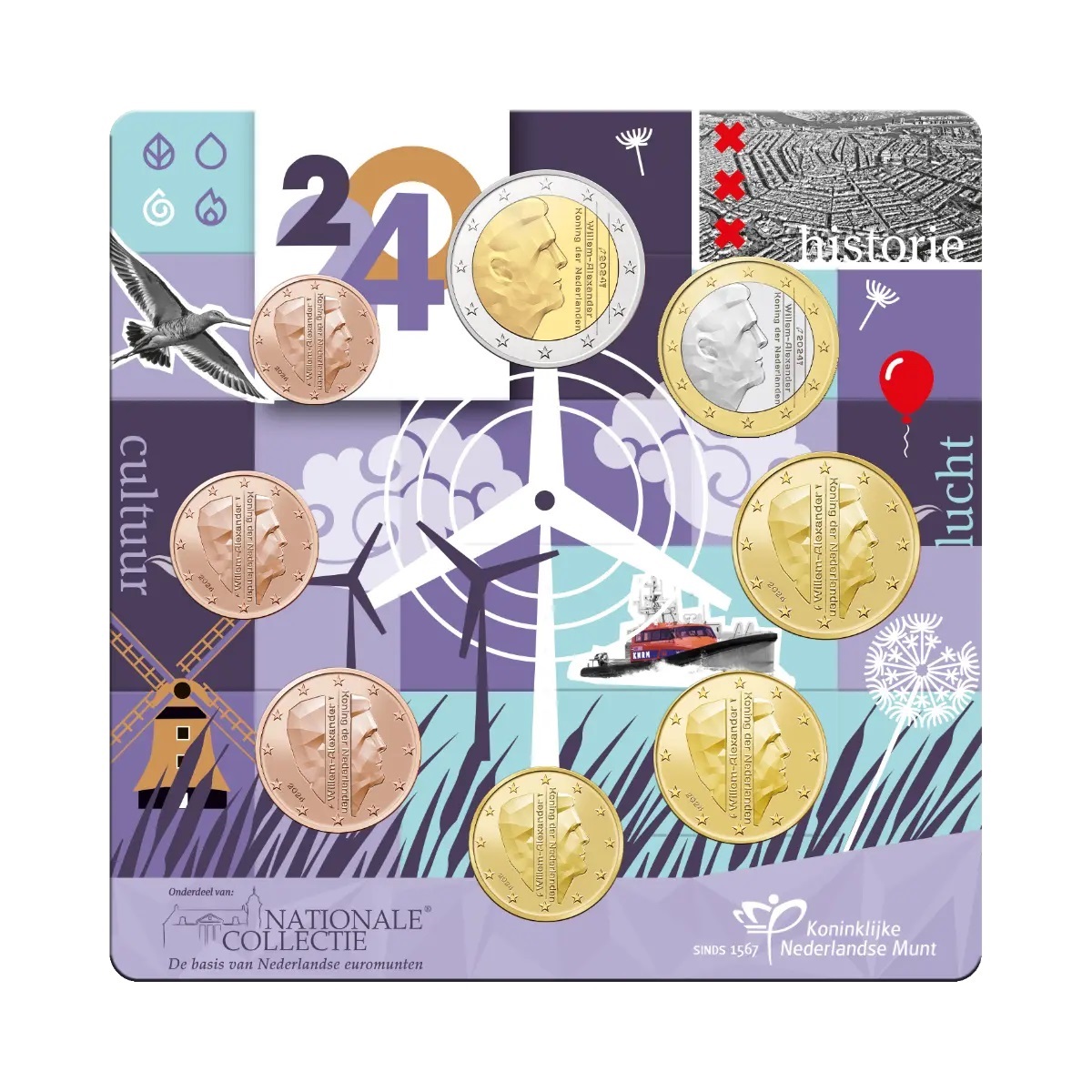 (EUR14.Unc.set.2024.0118844) Uncirculated coin set Netherlands 2024 (Air) Front (zoom)