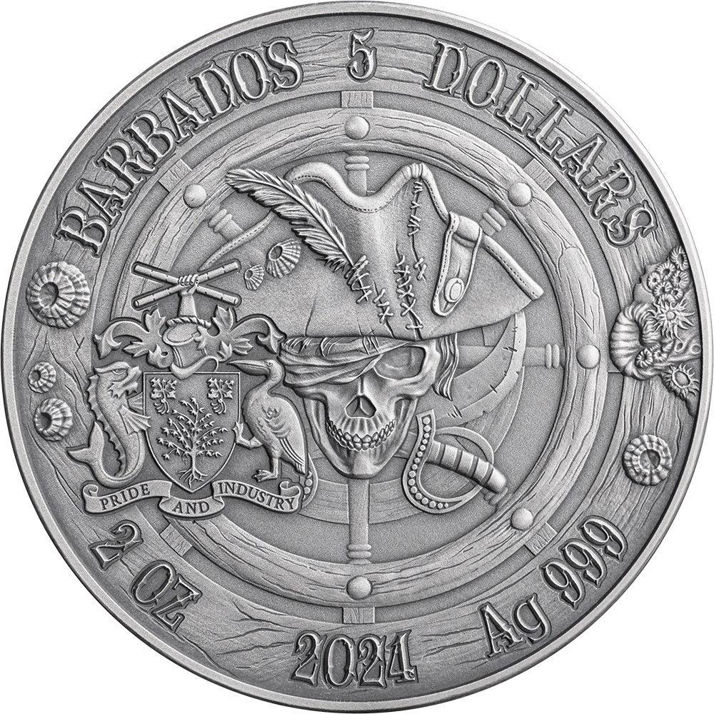 (W022.5.D.2024.2.oz.Ag.1) 5 Dollars Barbados 2024 2 oz Antique silver - Oxford Obverse (zoom)