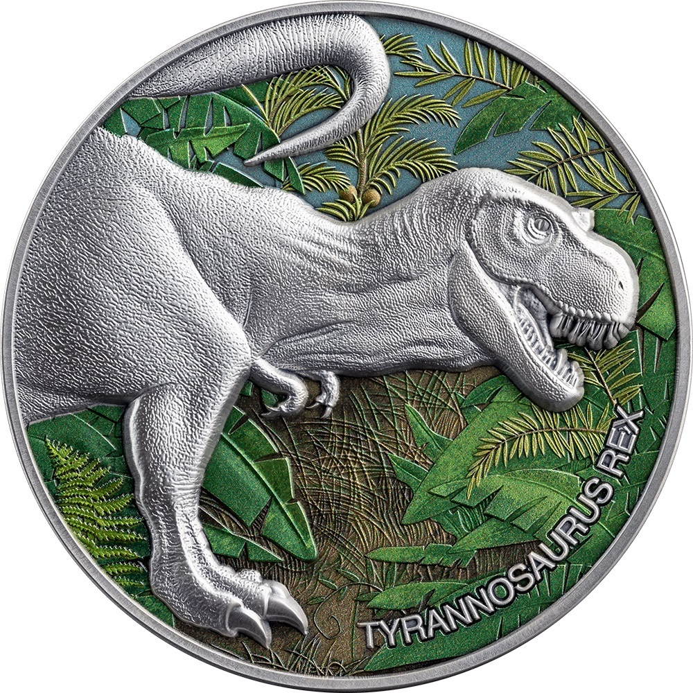 (W036.2000.CFA.2024.2.oz.Ag.34) 2000 Francs CFA Cameroon 2024 2 oz Antique silver - Tyrannosaurus Rex Reverse (zoom)