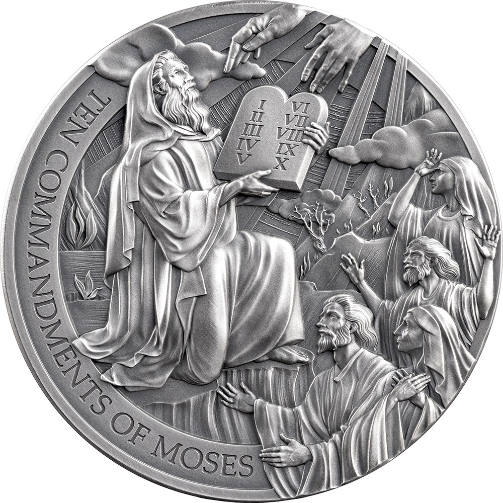 (W036.2000.CFA.2024.2.oz.Ag.36) 2000 Francs CFA Cameroon 2024 2 oz Antique silver - The Ten Commandments of Moses Reverse (zoom)