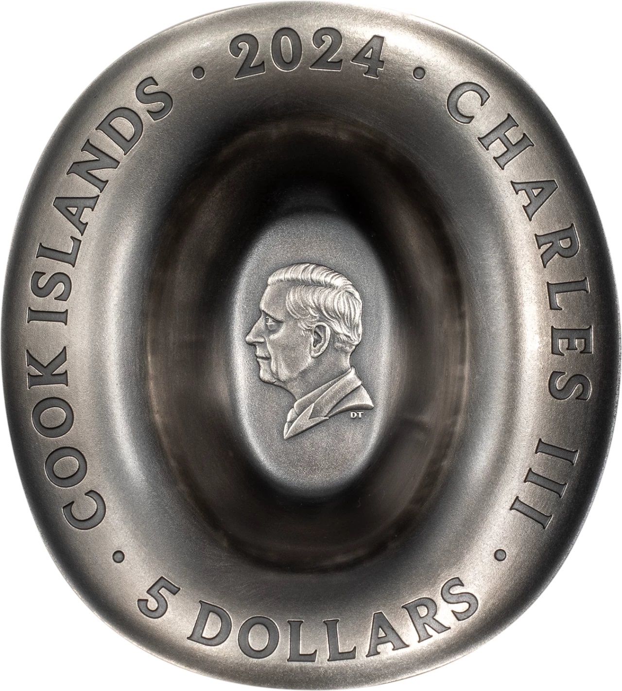 (W099.5.D.2024.30634) Cook Islands 5 Dollars Cowboy hat 2024 - Antique silver Obverse (zoom)