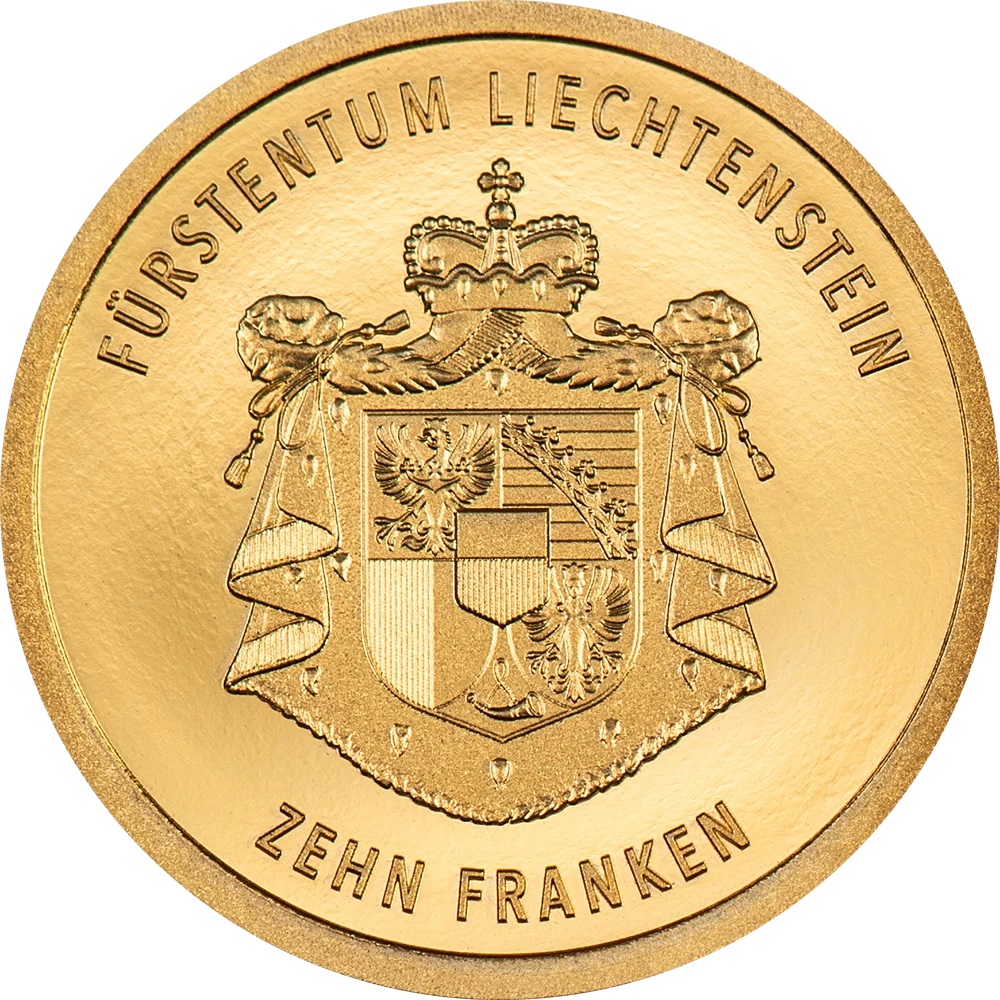 (W132.10.F.2024.30862) Liechtenstein 10 Franken 100 years of the Swiss Franc as national currency 2024 - Proof gold Obverse (zoom)