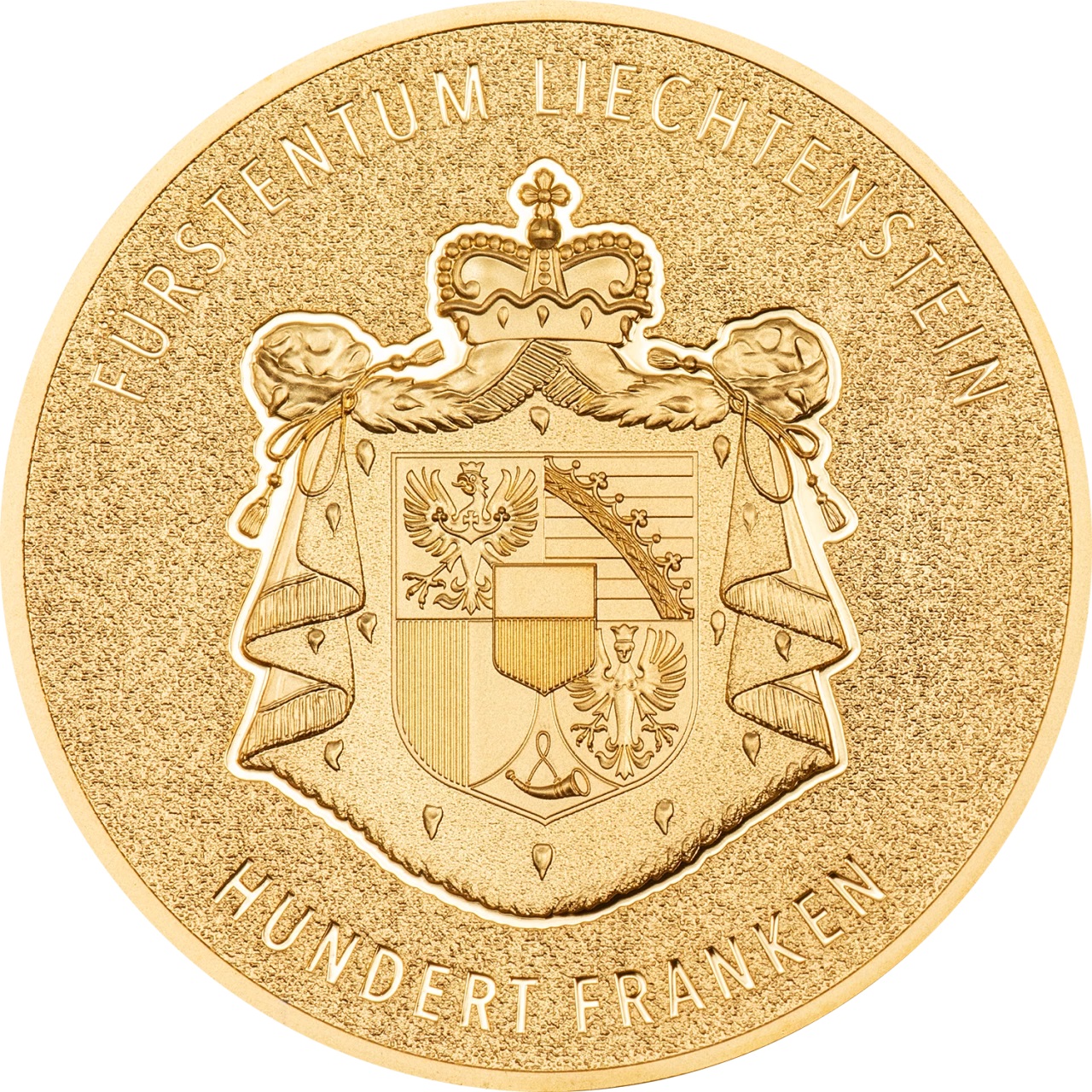 (W132.100.F.2024.30863) Liechtenstein 100 Franken Swiss Franc 2024 - Silk finish gold Obverse (zoom)