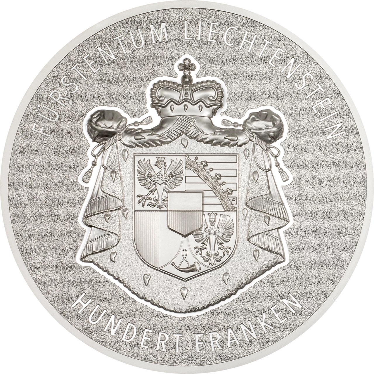 (W132.100.F.2024.30867) Liechtenstein 100 Franken Swiss Franc 2024 - Silk finish silver Obverse (zoom)