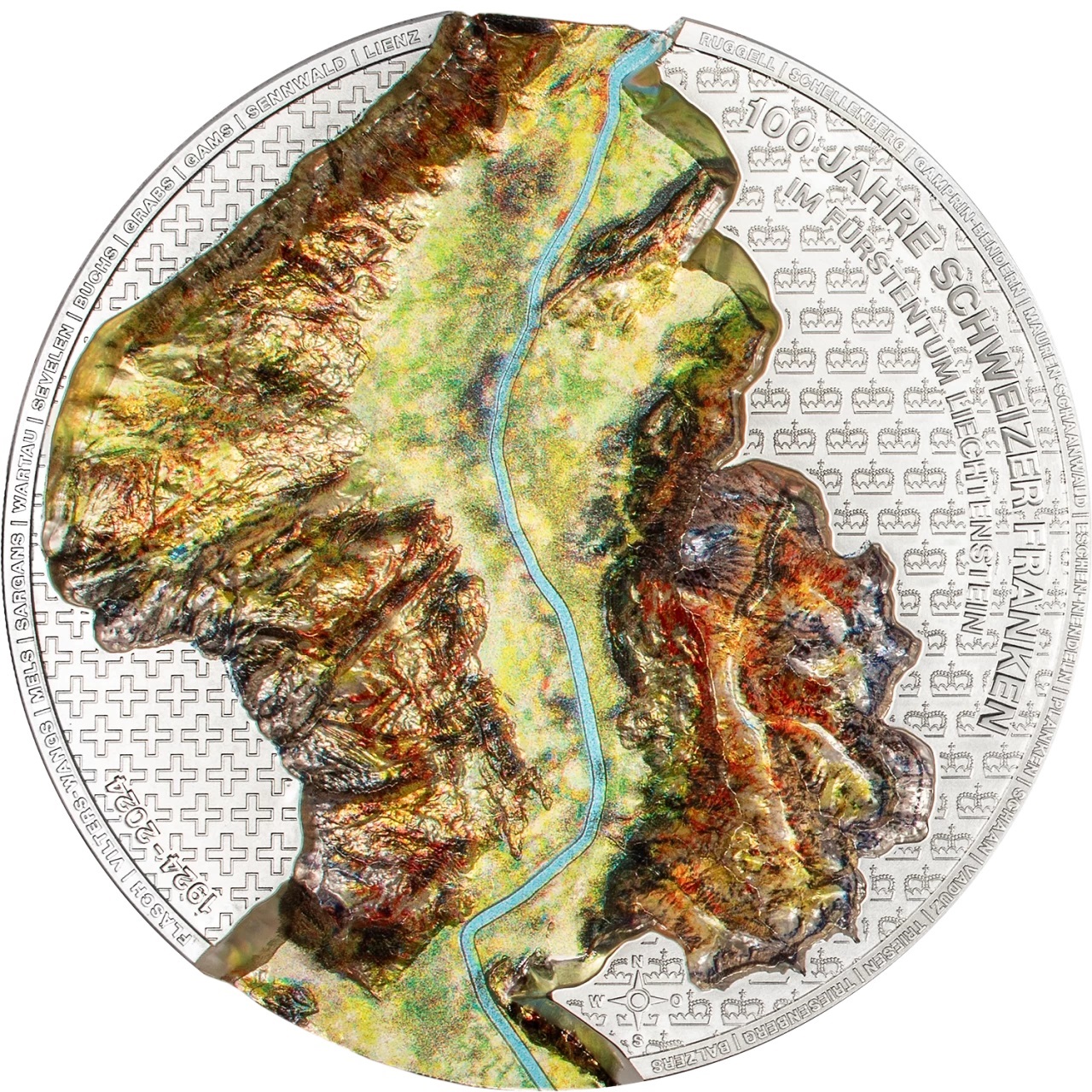 (W132.100.F.2024.30867) Liechtenstein 100 Franken Swiss Franc 2024 - Silk finish silver Reverse (zoom)