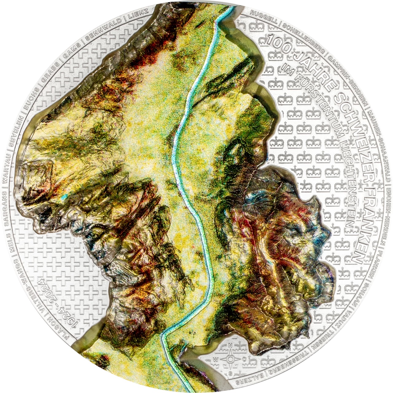 (W132.5.F.2024.30864) Liechtenstein 5 Franken Swiss Franc 2024 - Silk finish silver Reverse (zoom)