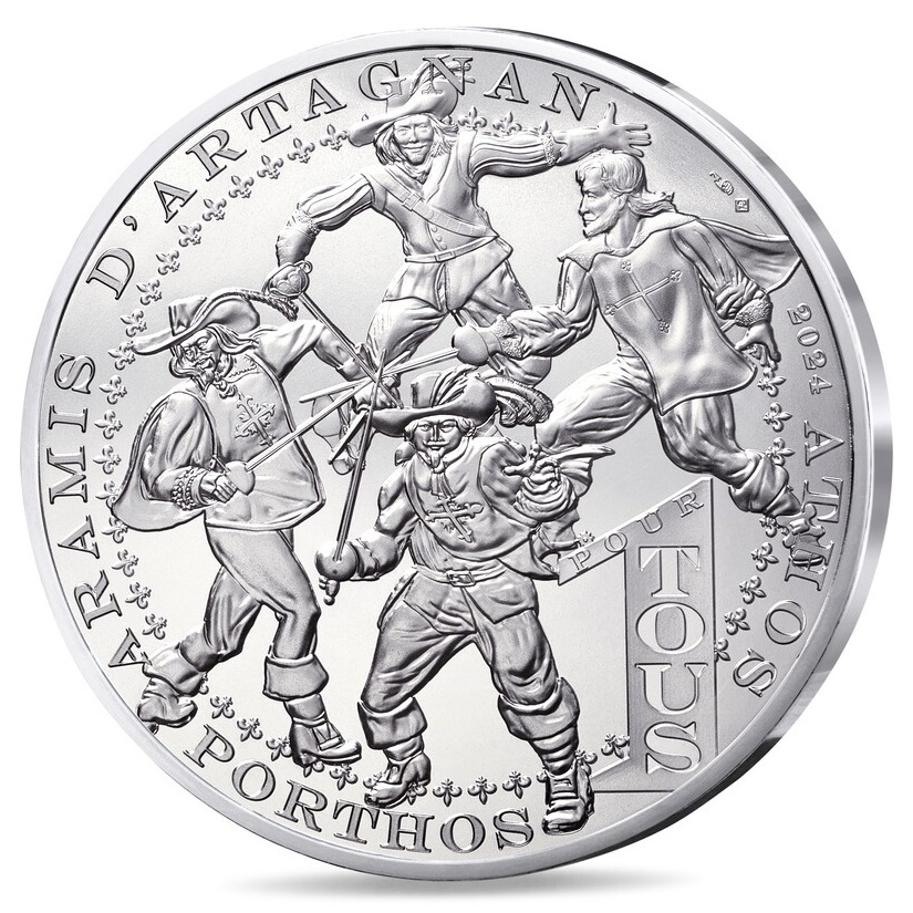 (EUR07.100.E.2024.10041387060001) 100 euro France 2024 silver - The Three Musketeers Obverse (zoom)