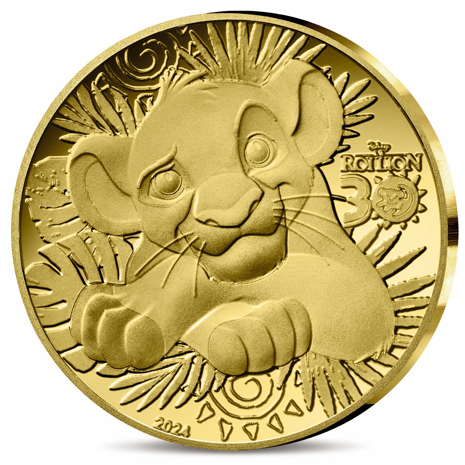 (EUR07.Proof.2024.10041383550000) 5 euro France 2024 Proof gold - 30th anniversary of The Lion King (Simba) Obverse (zoom)