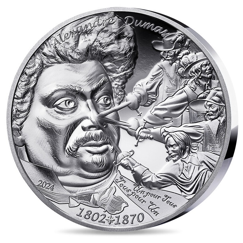 (EUR07.Proof.2024.10041387040000) 20 euro France 2024 Proof silver - Alexandre Dumas Obverse (zoom)