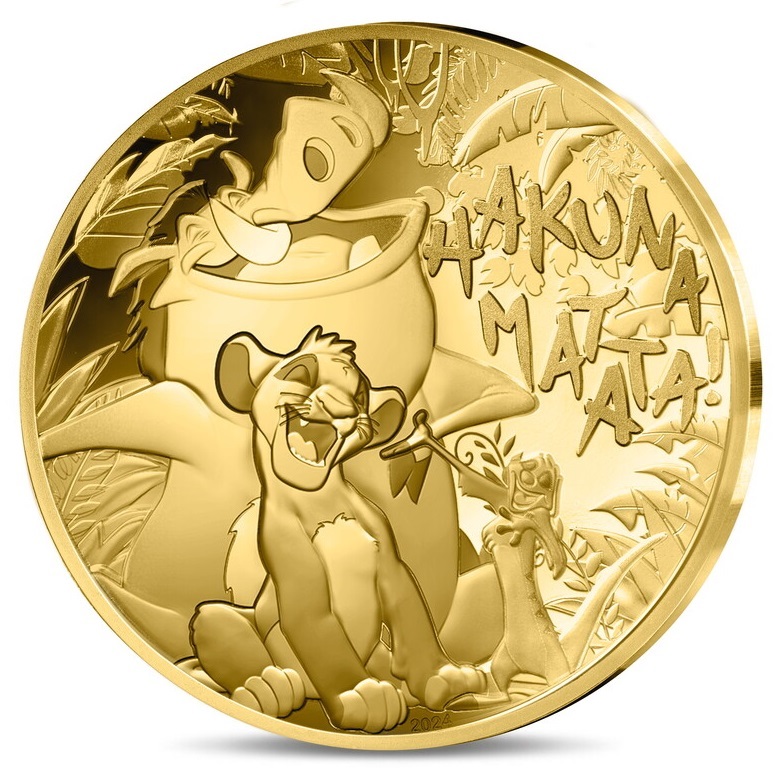 (EUR07.Proof.2024.10041383570000) 50 euro France 2024 Proof gold - The Lion King (Simba, Timon and Pumbaa) Obverse (zoom)