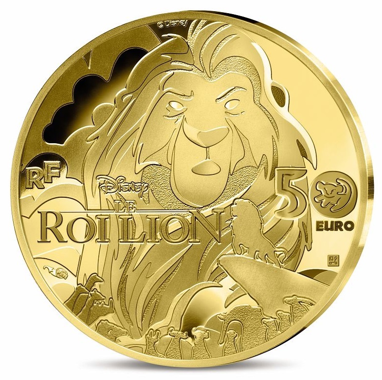 (EUR07.Proof.2024.10041383570000) 50 euro France 2024 Proof gold - The Lion King (Simba, Timon and Pumbaa) Reverse (zoom)