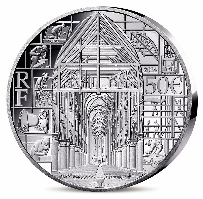 (EUR07.Proof.2024.10041389090000) 50 euro France 2024 Proof silver - Reopening of Cathedral Notre-Dame de Paris R (zoom)