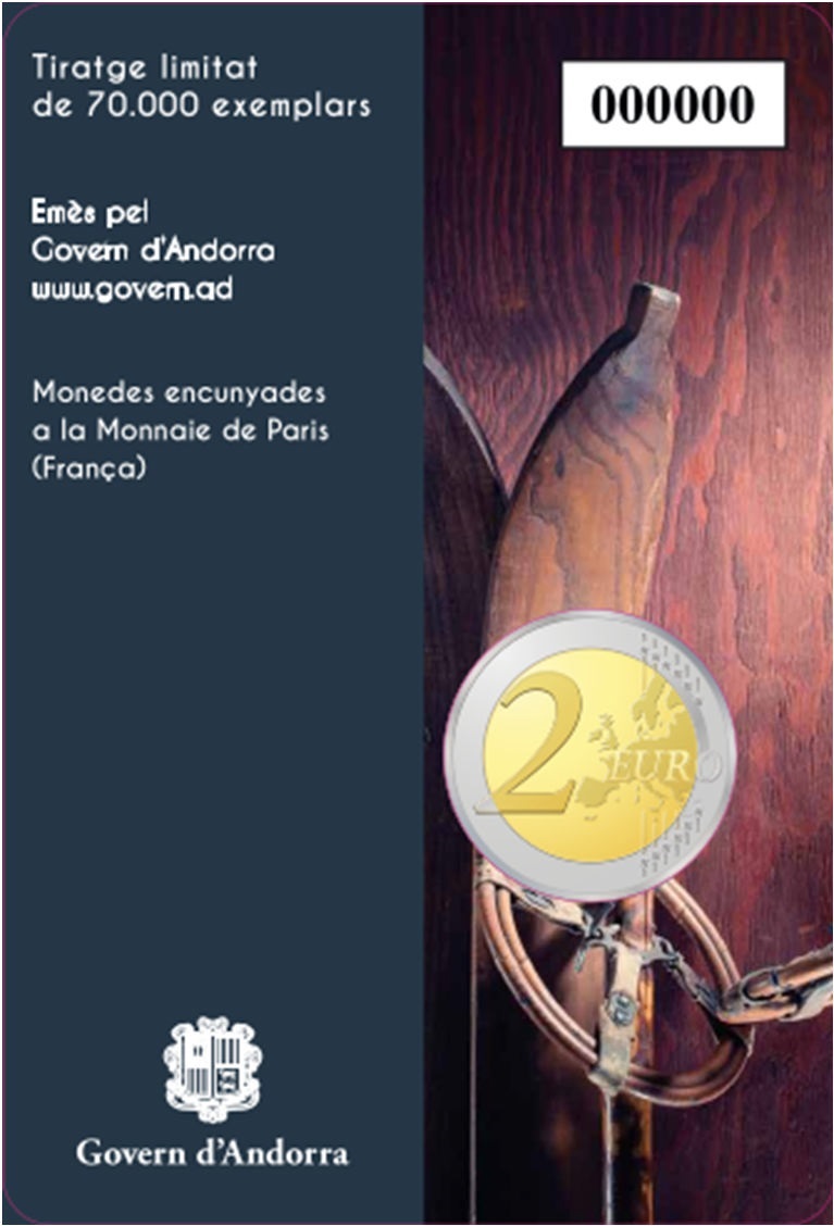 2 euro commemorative coin Andorra 2024 BU - 100 years of ski in Andorra (blister back) (zoom)