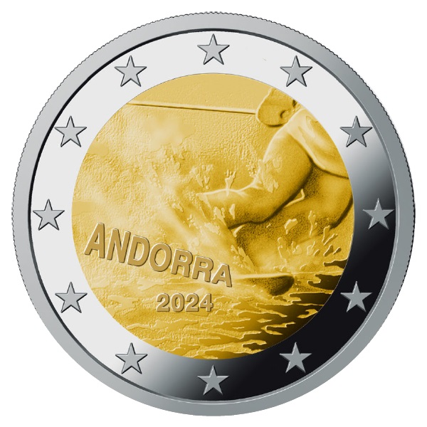 2 euro commemorative coin Andorra 2024 BU - 100 years of ski in Andorra (zoom)