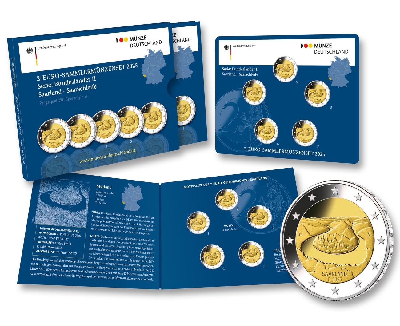 Coin set 2 € Germany 2025 Proof - Saarland (zoom)