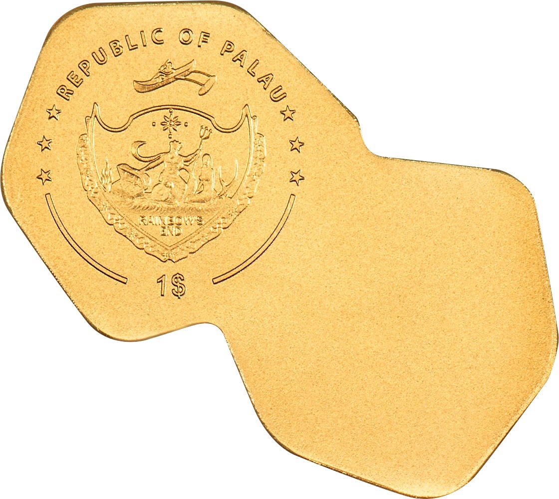 (W168.1.1.D.n.d._2024_.30685) Palau 1 Dollar Dice (2024) - Silk finish gold Obverse (zoom)