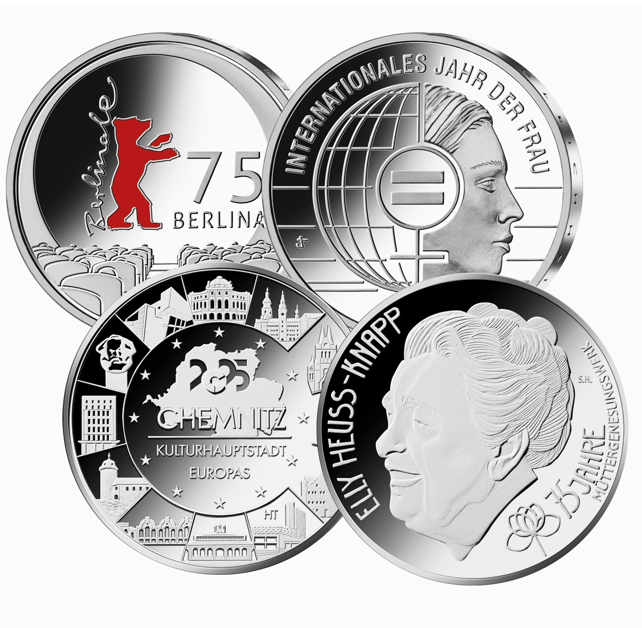 (EUR03.Proof.set.2025.912025S5) Coin set Germany 2025 Proof silver (the 4 coins) (20 euro coins reverses) (zoom)