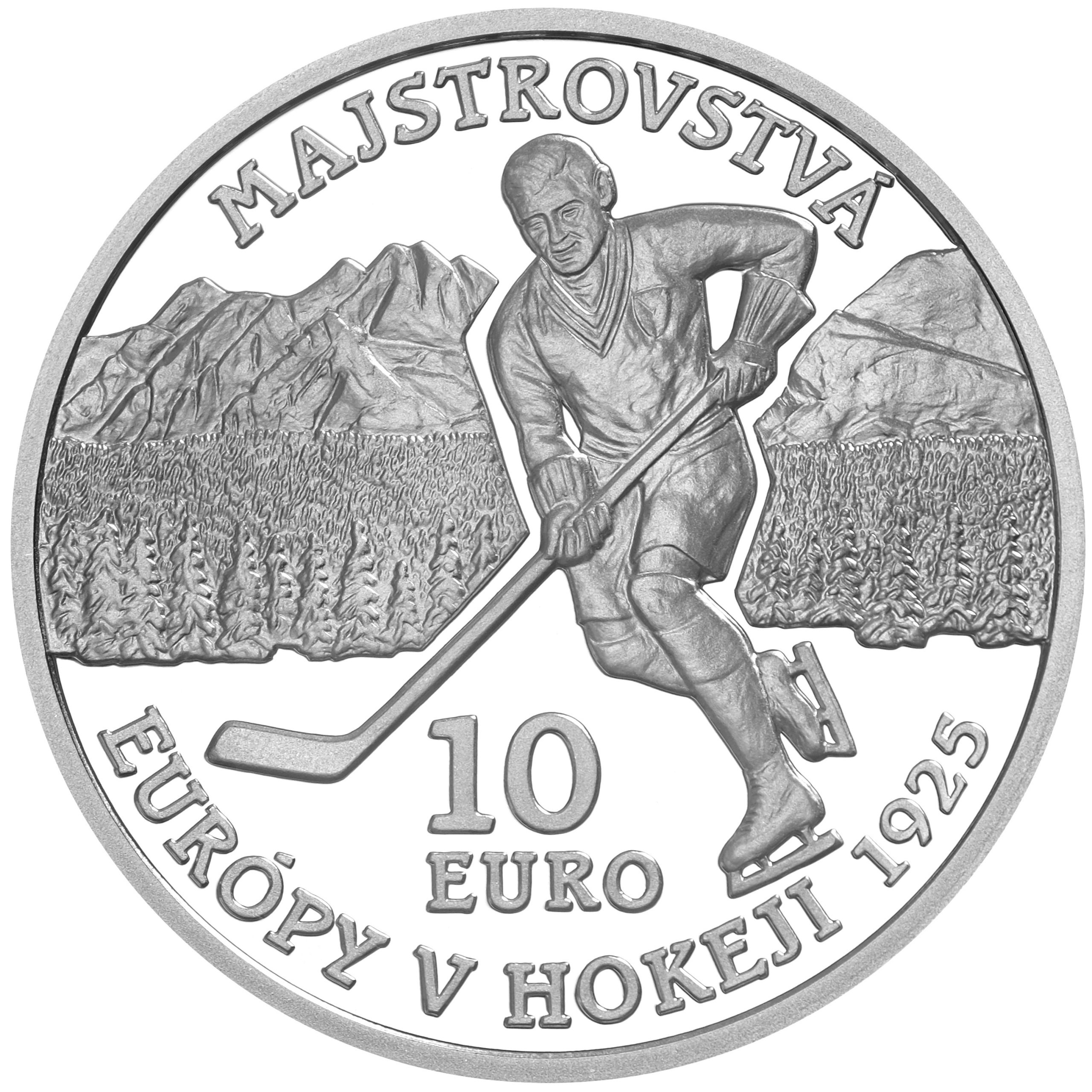 (EUR17.Proof.2025.521133) 10 € Slovakia 2025 Proof Ag - 1st international sports tournament (Ice Hockey) R (zoom)